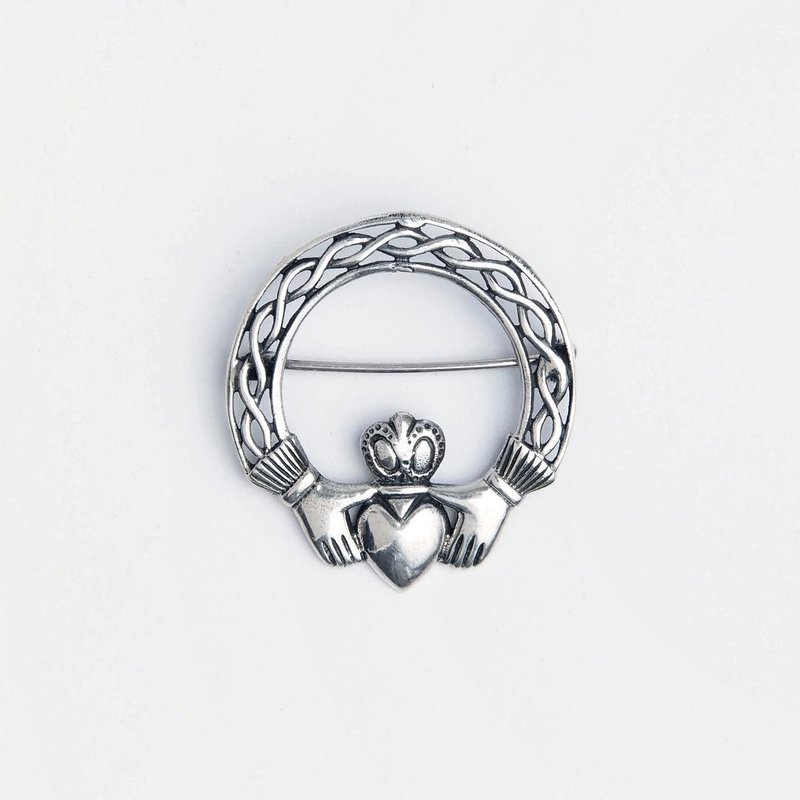 Brosa argint simbol celtic rotund Claddagh